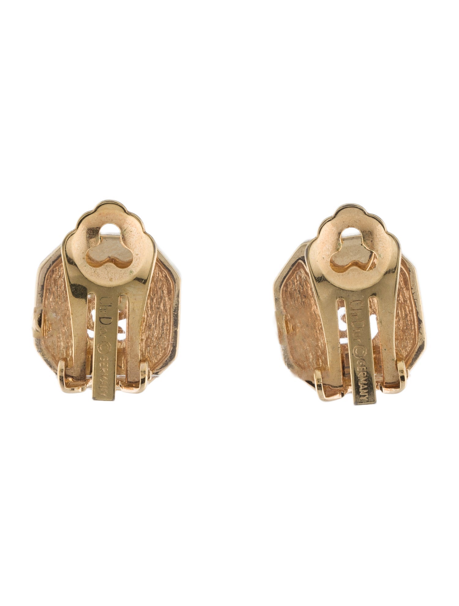 Christian Dior Vintage Enamel & Crystal CD Clip-On Earrings